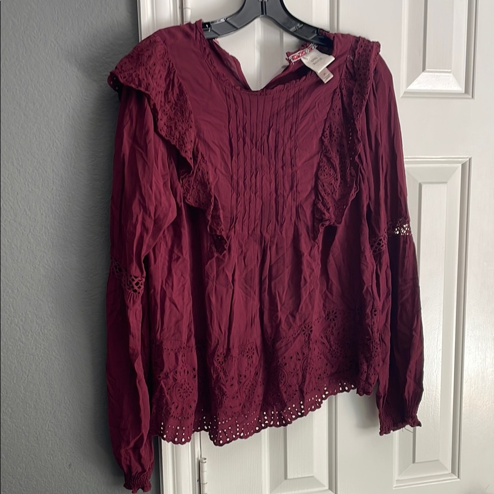 Knox Rose Red Ruffled Puff Sleeve Blouse